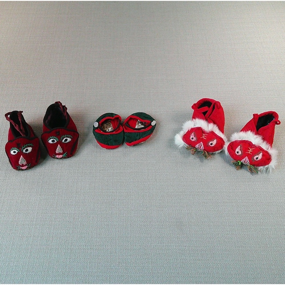 Vintage Handmade Traditional Chinese Baby Shoes 3 Pairs Folk Art Embroidered